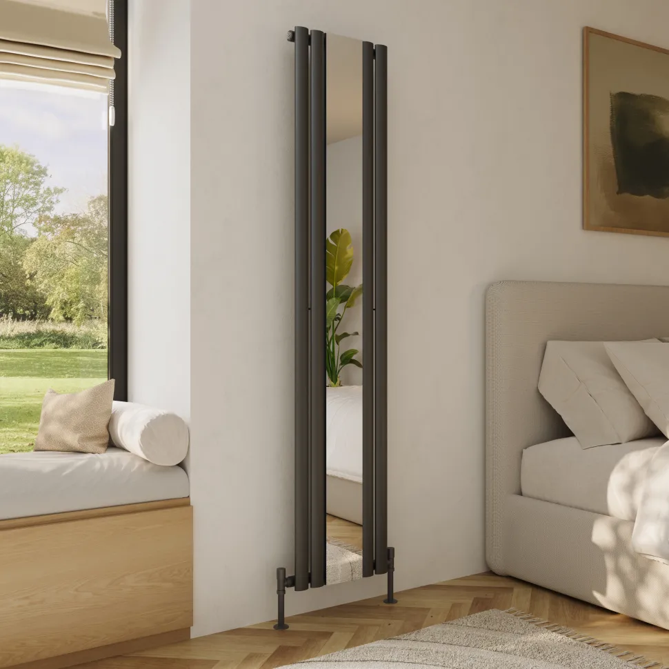 Toasty Echo Anthracite Grey Oval Single Panel Vertical Mirror Radiator - 1800 x 380mm