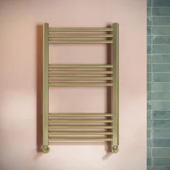 Toasty Glow Brushed Brass 22mm Heated Ladder Towel Rail