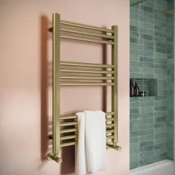 Toasty Glow Brushed Brass 22mm Heated Ladder Towel Rail