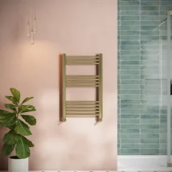 Toasty Glow Brushed Brass 22mm Heated Ladder Towel Rail