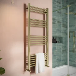 Toasty Glow Brushed Brass 22mm Heated Ladder Towel Rail