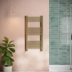 Toasty Glow Brushed Brass 22mm Heated Ladder Towel Rail