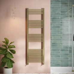 Toasty Glow Brushed Brass 22mm Heated Ladder Towel Rail