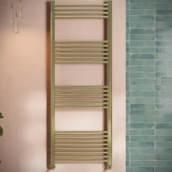 Toasty Glow Brushed Brass 22mm Heated Ladder Towel Rail