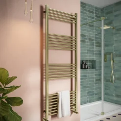 Toasty Glow Brushed Brass 22mm Heated Ladder Towel Rail