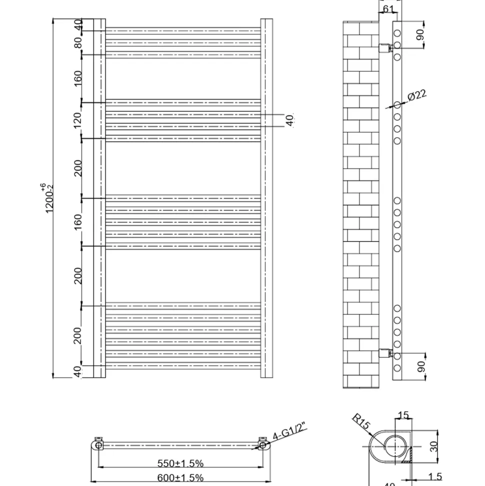 Toasty Glow Matt Black 22mm Heated Ladder Towel Rail