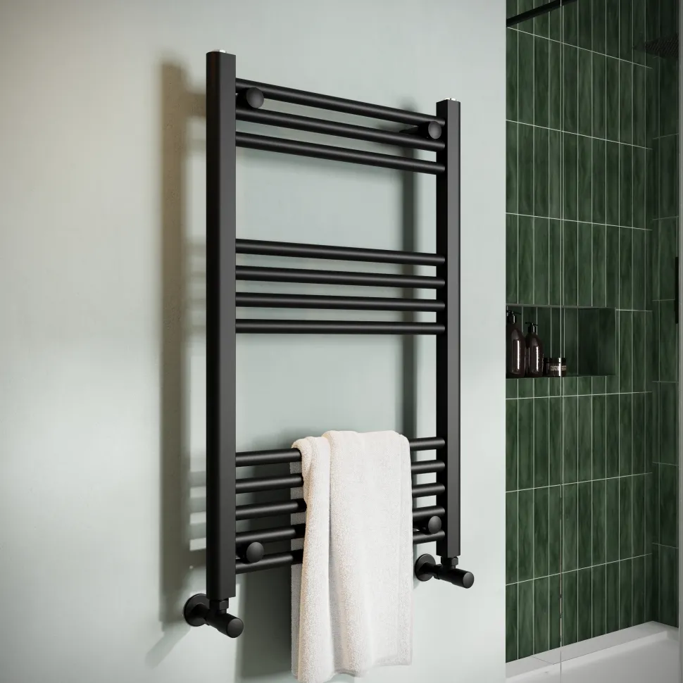 Toasty Glow Matt Black 22mm Heated Ladder Towel Rail