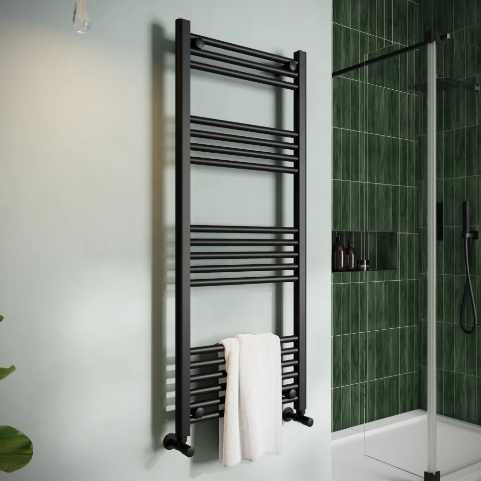Toasty Glow Matt Black 22mm Heated Ladder Towel Rail
