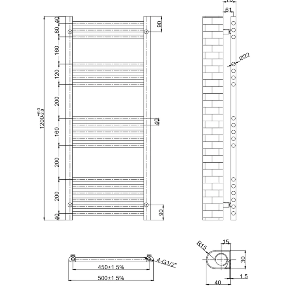 Toasty Glow Matt Black 22mm Heated Ladder Towel Rail