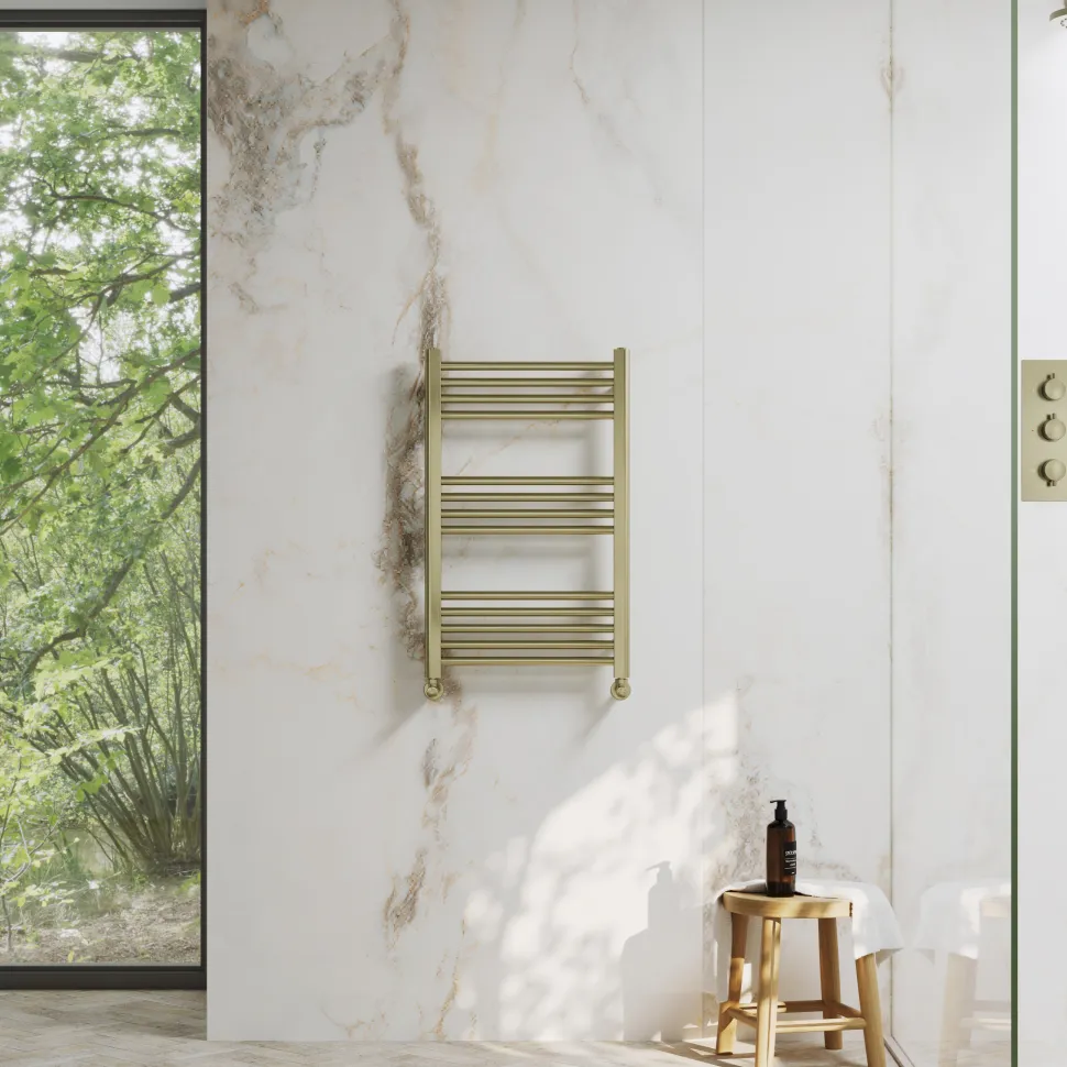 Toasty Glow Premium Brushed Brass 25mm Heated Towel Rail