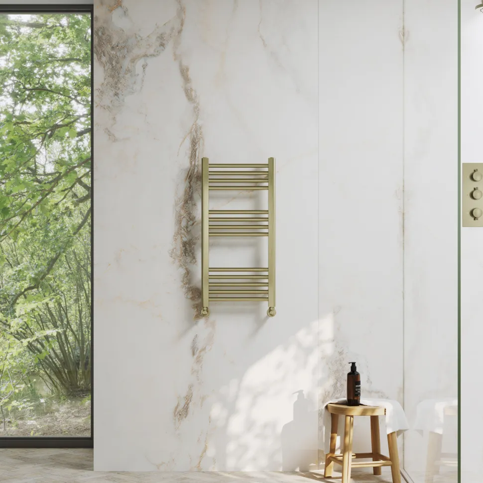 Toasty Glow Premium Brushed Brass 25mm Heated Towel Rail
