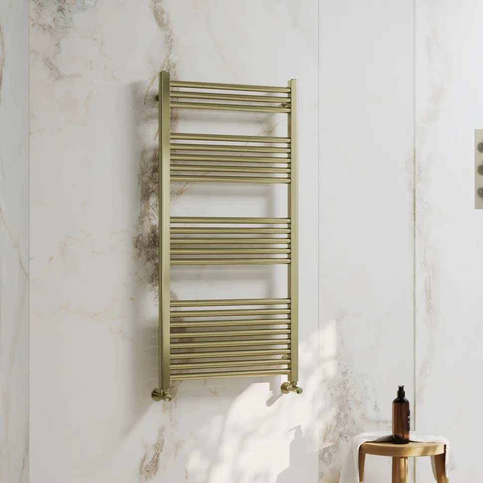 Toasty Glow Premium Brushed Brass 25mm Heated Towel Rail
