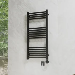 Toasty Glow Premium Matt Black 25mm Electric Heated Towel Rail with Heating Element