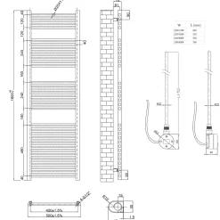 Toasty Glow Premium Matt Black 25mm Electric Heated Towel Rail with Heating Element