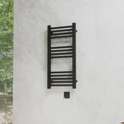 Toasty Glow Premium Matt Black 25mm Electric Heated Towel Rail with Heating Element