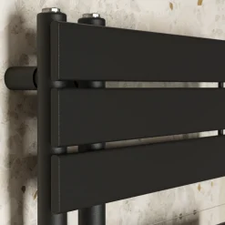Toasty Haven Matt Black Flat Panel Offset Heated Towel Rail - 1290 x 500mm