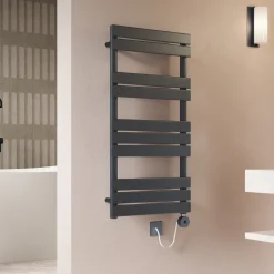 Toasty Hush Anthracite Electric Flat Panel Heated Towel Rail with Heating Element