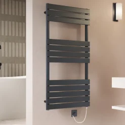 Toasty Hush Anthracite Electric Flat Panel Heated Towel Rail with Heating Element