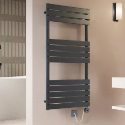 Toasty Hush Anthracite Electric Flat Panel Heated Towel Rail with Heating Element