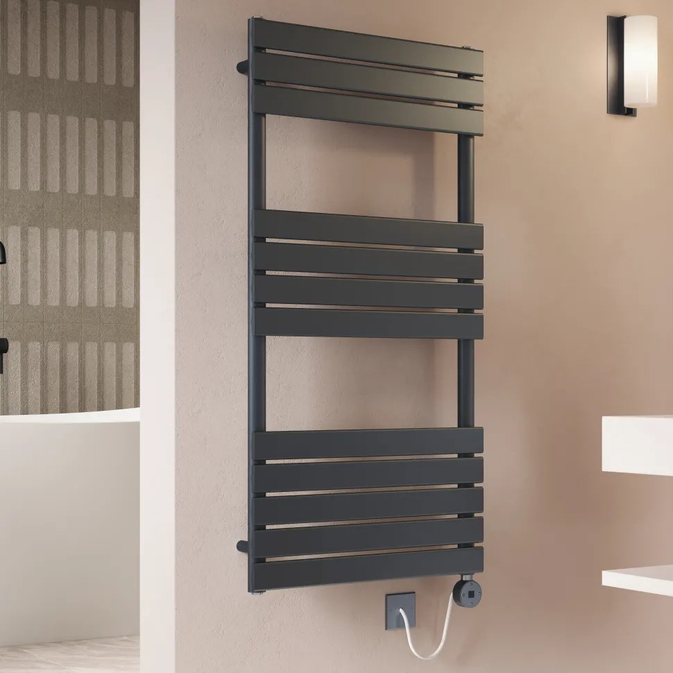 Toasty Hush Anthracite Electric Flat Panel Heated Towel Rail with Heating Element