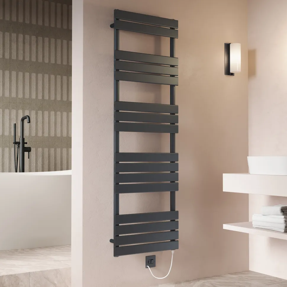 Toasty Hush Anthracite Electric Flat Panel Heated Towel Rail with Heating Element