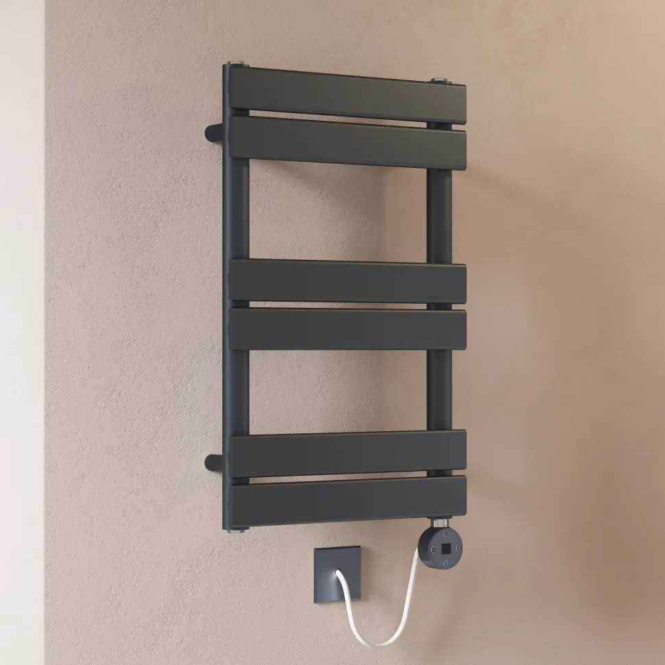 Toasty Hush Anthracite Electric Flat Panel Heated Towel Rail with Heating Element