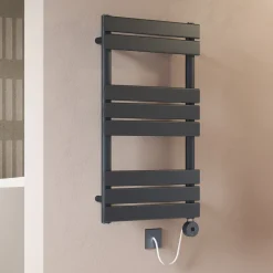Toasty Hush Anthracite Electric Flat Panel Heated Towel Rail with Heating Element