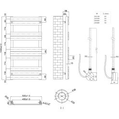 Toasty Hush Anthracite Electric Flat Panel Heated Towel Rail with Heating Element