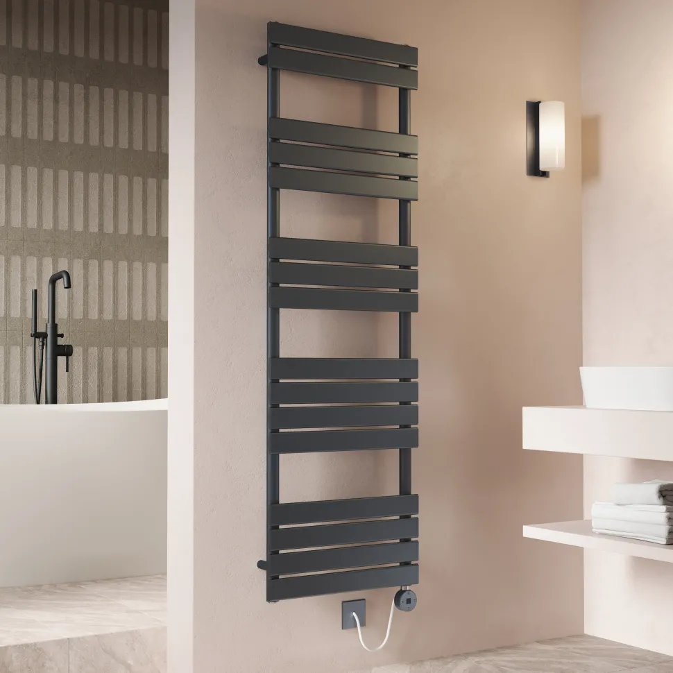 Toasty Hush Anthracite Electric Flat Panel Heated Towel Rail with Heating Element