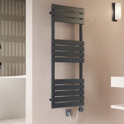 Toasty Hush Anthracite Electric Flat Panel Heated Towel Rail with Heating Element