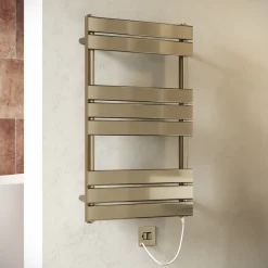 Toasty Hush Brushed Brass Electric Flat Panel Heated Towel Rail with Heating Element