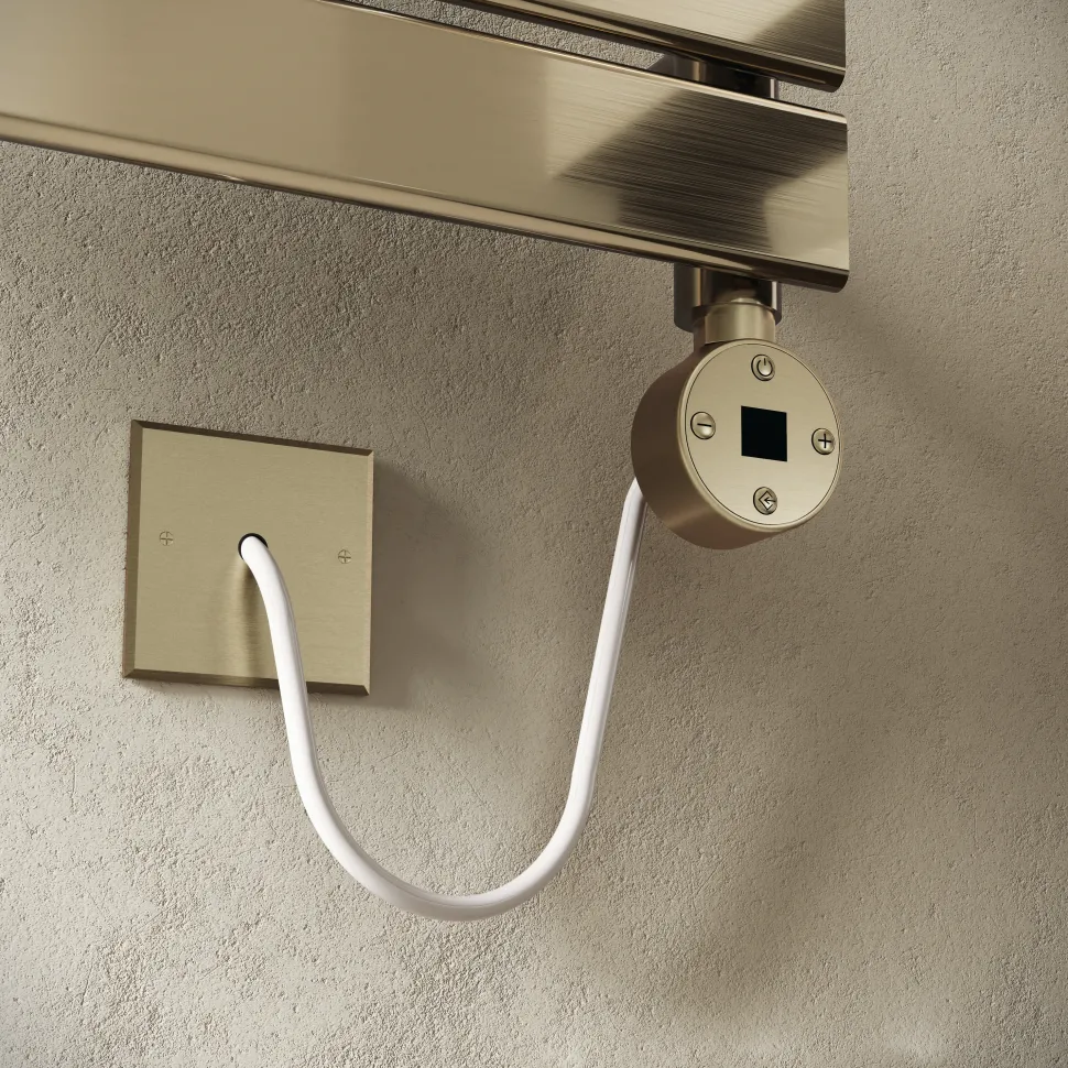 Toasty Hush Brushed Brass Electric Flat Panel Heated Towel Rail with Heating Element