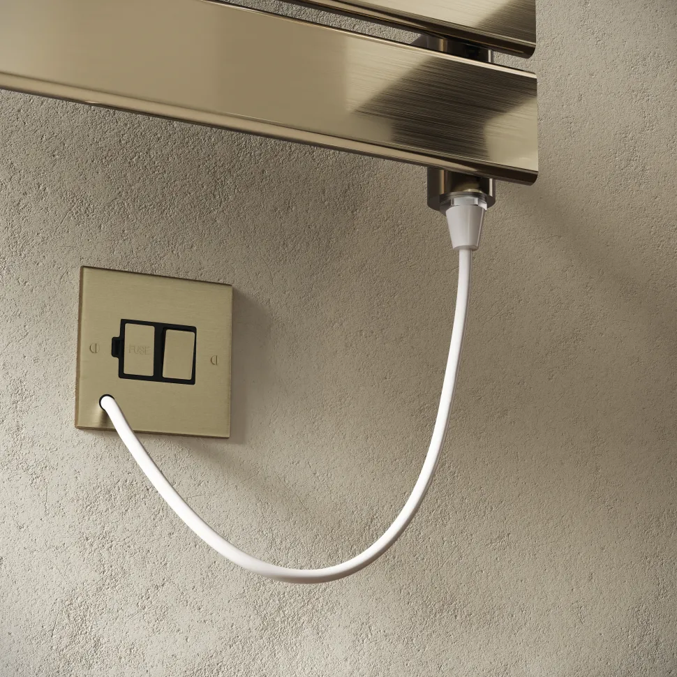 Toasty Hush Brushed Brass Electric Flat Panel Heated Towel Rail with Heating Element