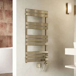 Toasty Hush Brushed Brass Electric Flat Panel Heated Towel Rail with Heating Element