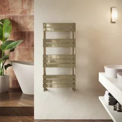Toasty Hush Brushed Brass Flat Panel Heated Towel Rail