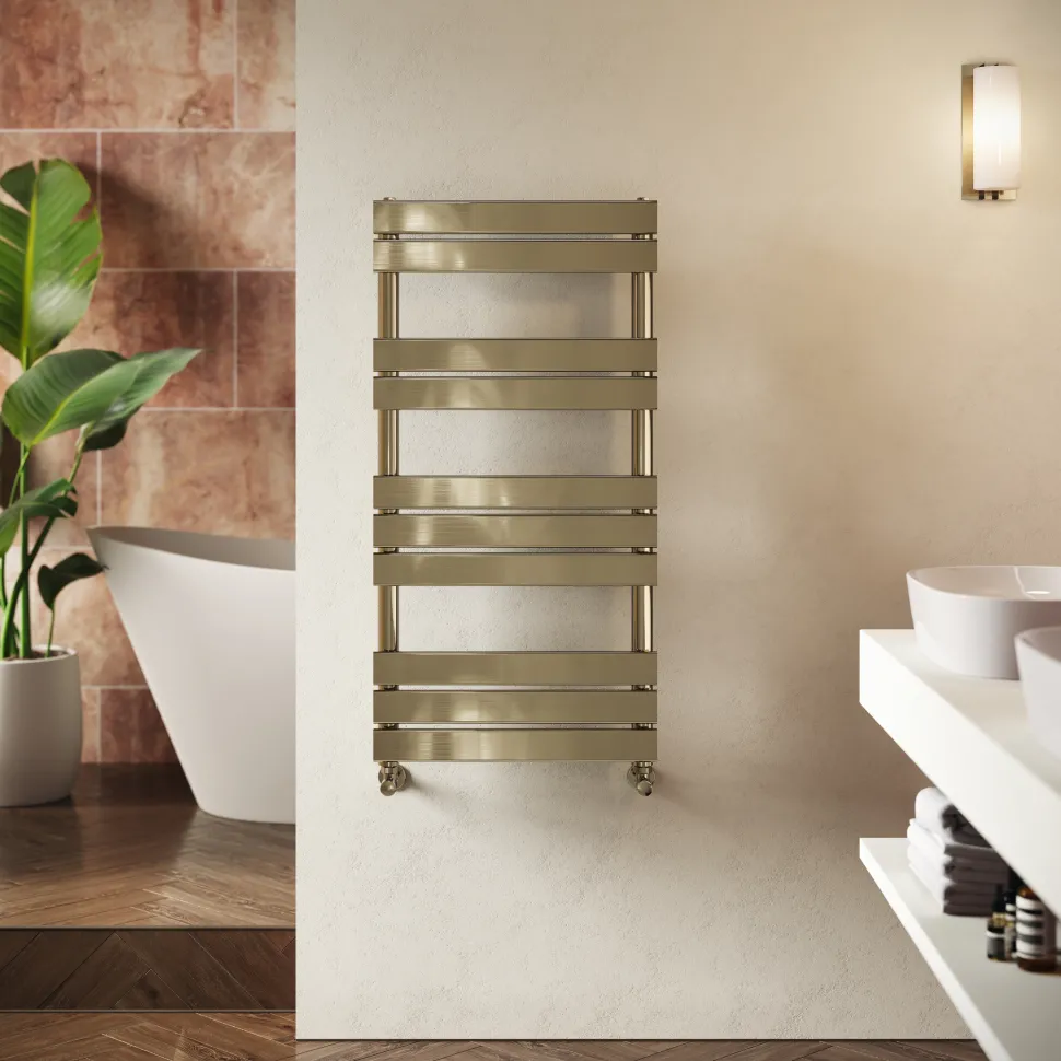 Toasty Hush Brushed Brass Flat Panel Heated Towel Rail