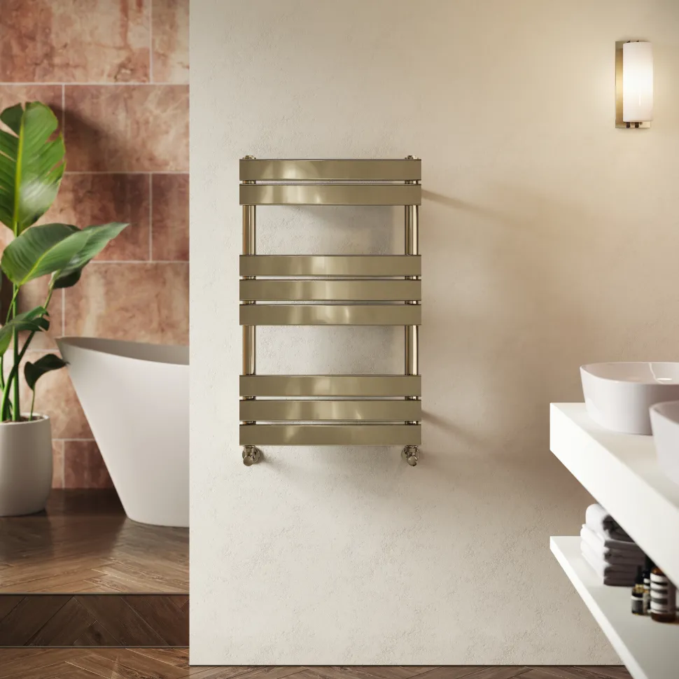 Toasty Hush Brushed Brass Flat Panel Heated Towel Rail