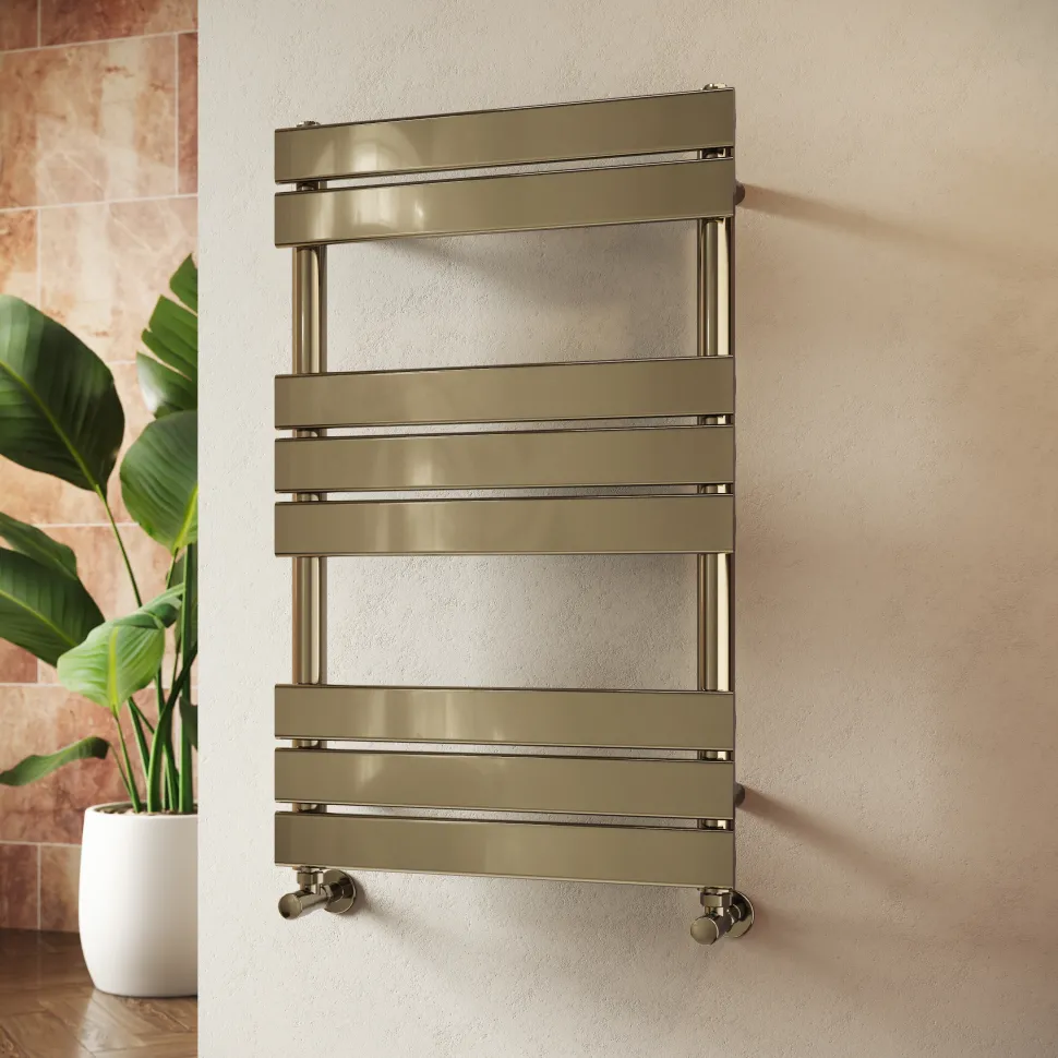 Toasty Hush Brushed Brass Flat Panel Heated Towel Rail