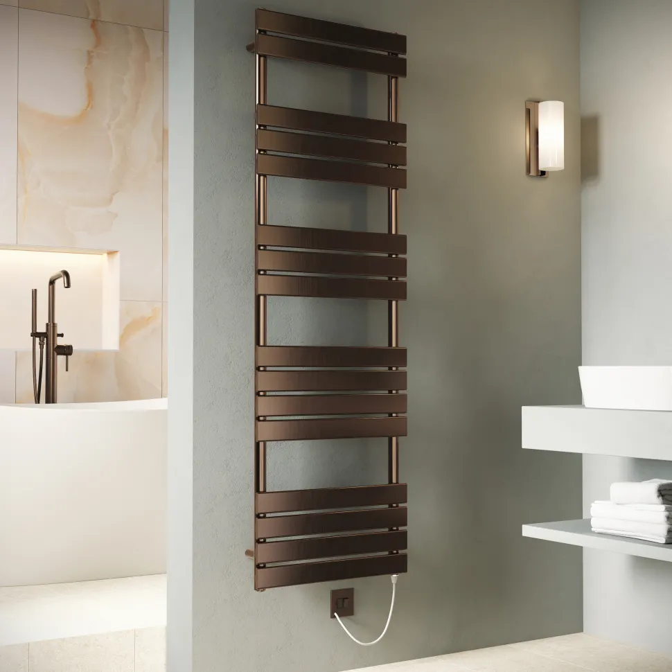 Toasty Hush Brushed Bronze Electric Flat Panel Heated Towel Rail with Heating Element