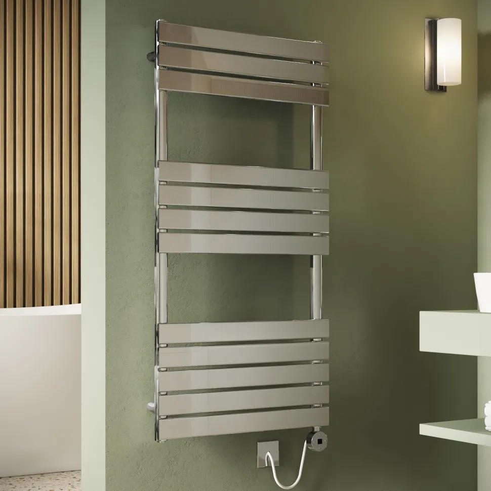 Toasty Hush Chrome Electric Flat Panel Heated Towel Rail with Heating Element