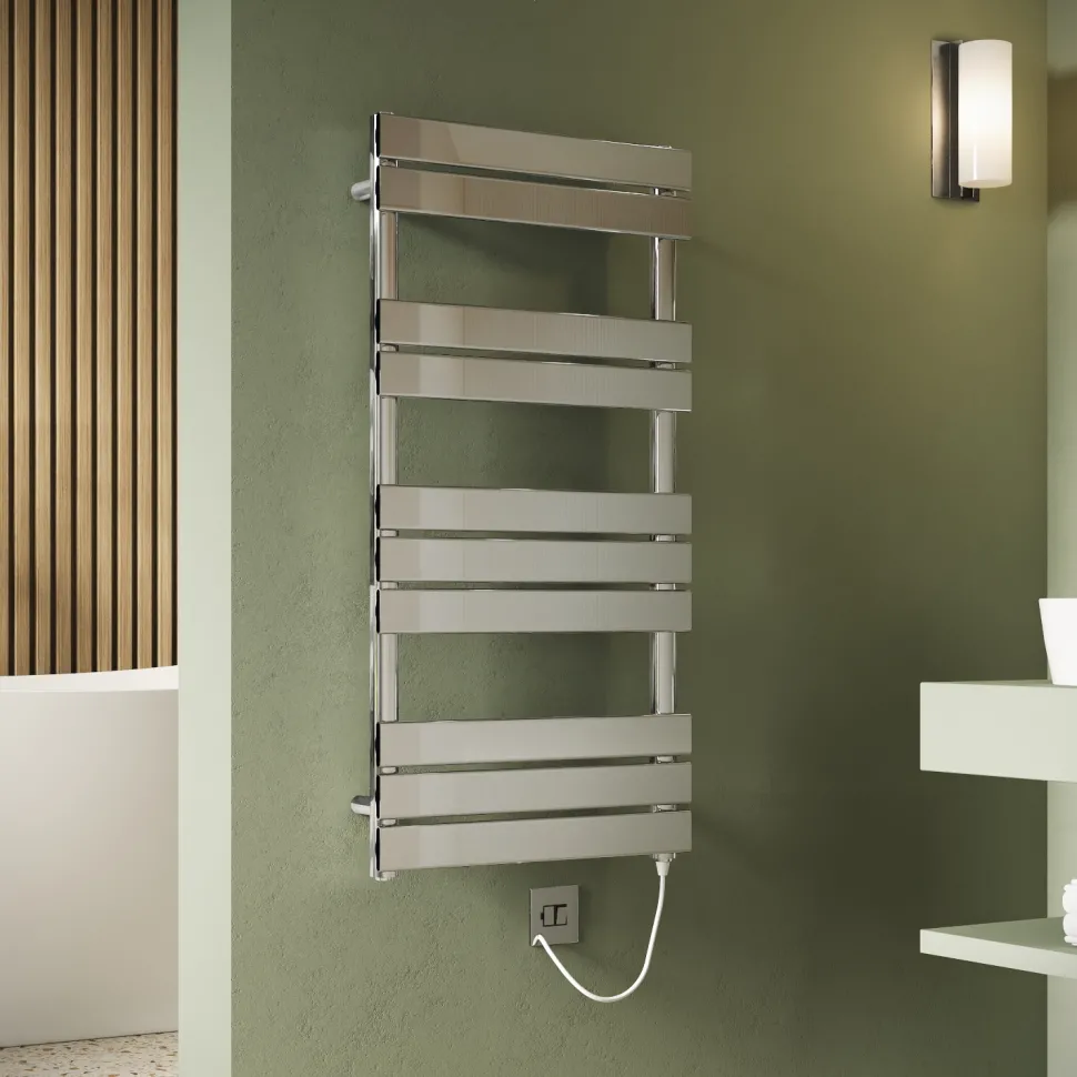 Toasty Hush Chrome Electric Flat Panel Heated Towel Rail with Heating Element