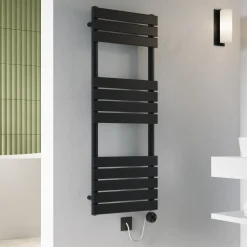 Toasty Hush Matt Black Electric Flat Panel Heated Towel Rail with Heating Element
