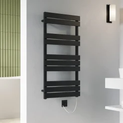 Toasty Hush Matt Black Electric Flat Panel Heated Towel Rail with Heating Element