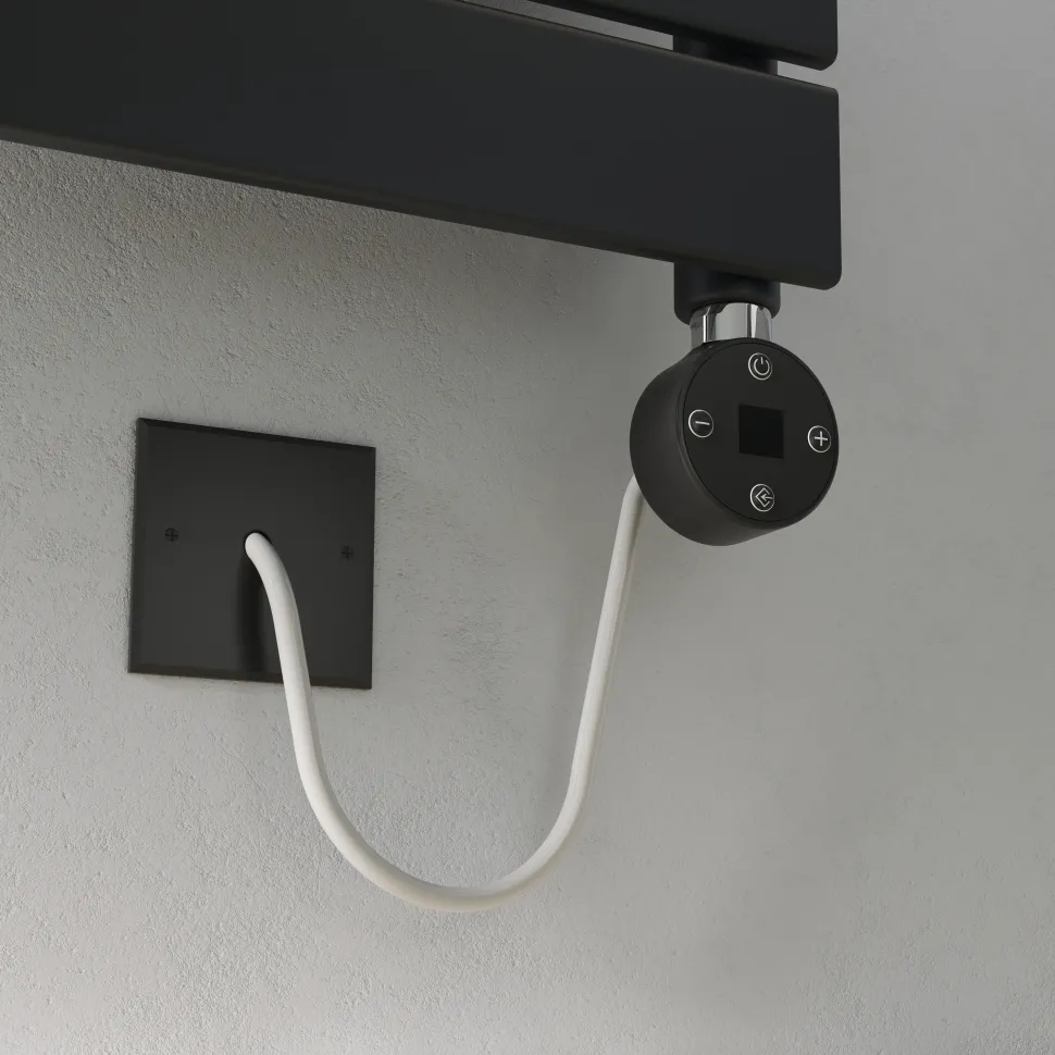 Toasty Hush Matt Black Electric Flat Panel Heated Towel Rail with Heating Element