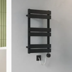 Toasty Hush Matt Black Electric Flat Panel Heated Towel Rail with Heating Element