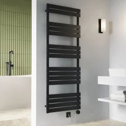 Toasty Hush Matt Black Electric Flat Panel Heated Towel Rail with Heating Element