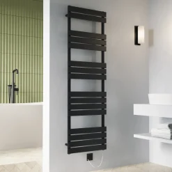Toasty Hush Matt Black Electric Flat Panel Heated Towel Rail with Heating Element