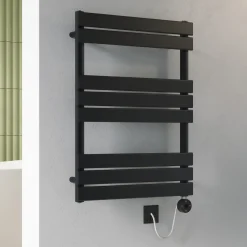 Toasty Hush Matt Black Electric Flat Panel Heated Towel Rail with Heating Element