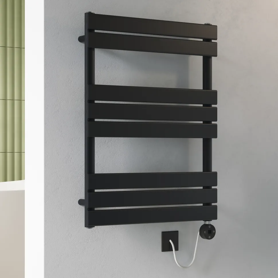 Toasty Hush Matt Black Electric Flat Panel Heated Towel Rail with Heating Element