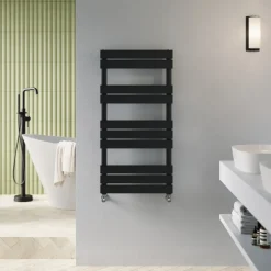 Toasty Hush Matt Black Flat Panel Heated Towel Rail